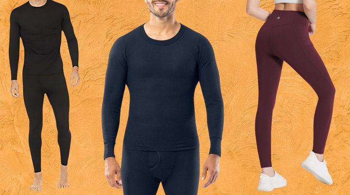 A Thermajohn thermal underwear set, Indera thermal shirt and Baleaf fleece-lined leggings.