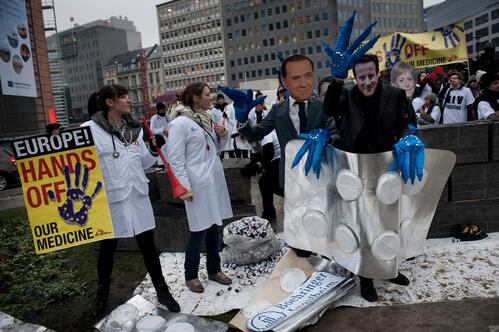 protest at launch of EU-India Summit in Brussels