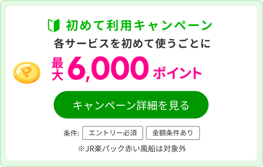 楽天トラベルサービス初めて利用キャンペーン 最大5,000ポイントGET！楽天モバイルご契約者様は2倍！