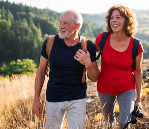 Couple hiking outside