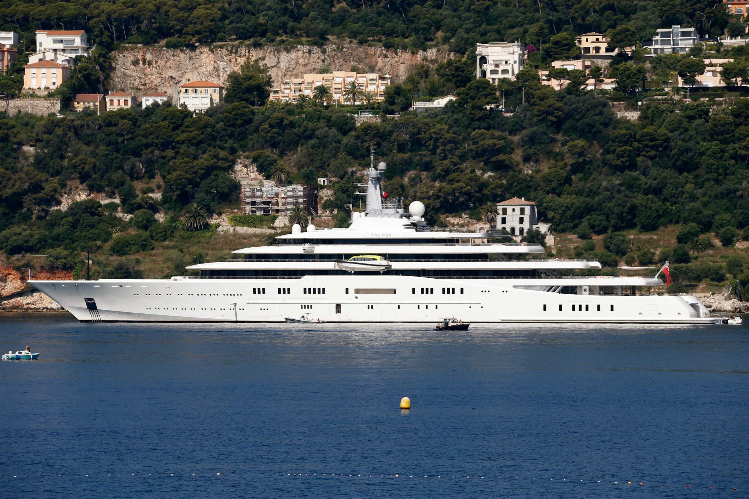 Russian billionaire Roman Abramovitch's yacht,' Eclipse' is moored on July 6, 2013 in Villefrance-sur-Mer, French riviera. Eclipse is the world's second largest private yacht. AFP PHOTO / VALERY HACHE (Photo credit should read VALERY HACHE/AFP via Getty Images)