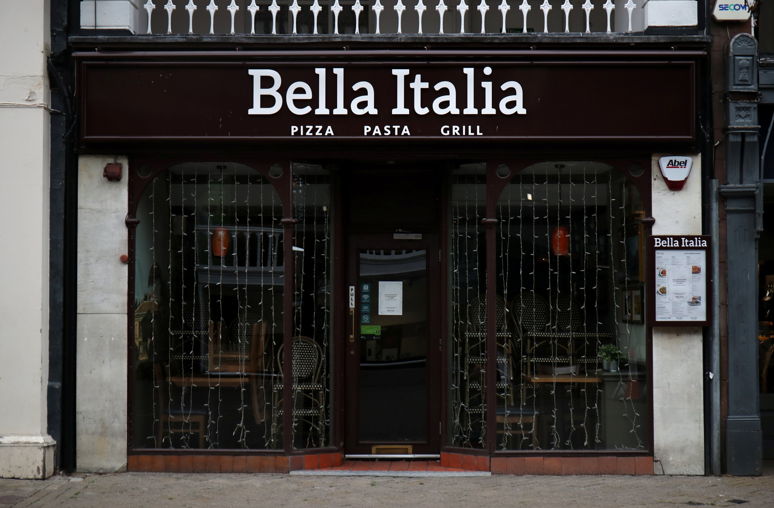 A view of the storefront of a Bella Italia restaurant in Chester, Britain, July 3, 2020. REUTERS/Molly Darlington