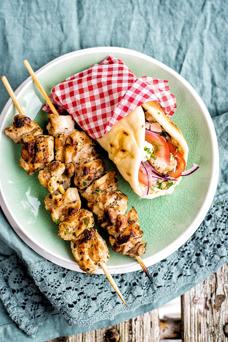 Chicken Skewers with Tzatziki Recipe from ao.com Image via Kerry Coope