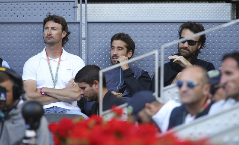 MADRID, SPAIN - MAY 7: Juan Carlos Ferrero, Marc Lopez, Carlos Moya, below them Daniel Vallverdu attend the spaniard match David Ferrer v Roberto Bautista Agut day 4 of the Mutua Madrid Open at La Caja Magica on May 7, 2019 in Madrid, Spain. (Photo by Jean Catuffe/Getty Images)