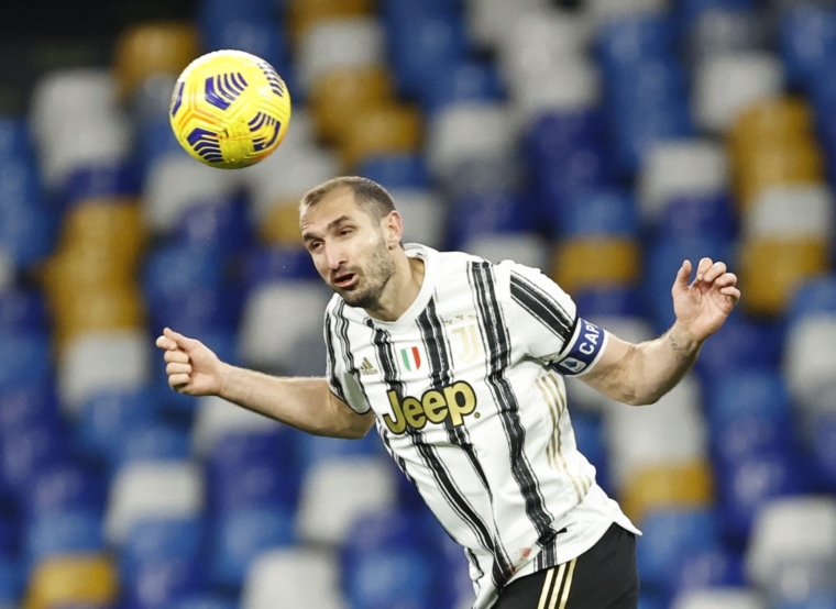 Soccer Football - Serie A - Napoli v Juventus - Stadio Diego Armando Maradona, Naples, Italy - February 13, 2021 Juventus' Giorgio Chiellini in action REUTERS/Ciro De Luca