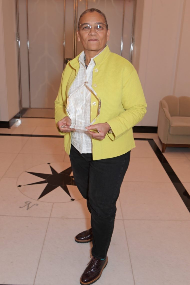 LONDON, ENGLAND - NOVEMBER 02: Lubaina Himid, winner of the Artist Award, attends the Harper's Bazaar Women of the Year Awards 2021, in partnership with Armani Beauty, at Claridge's Hotel on November 2, 2021 in London, England. (Photo by David M. Benett/Dave Benett/Getty Images for Harper's Bazaar)