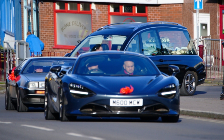 The hearse carrying the coffin of Jack Lis arrives at St Martin's Church, Caerphilly. Picture date: Thursday November 25, 2021. PA Photo. Ten-year-old Jack was was mauled to death by a dog at the home of a friend in Pentwyn, Penyrheol on November 8. See PA story FUNERAL Caerphilly. Photo credit should read: Ben Birchall/PA Wire