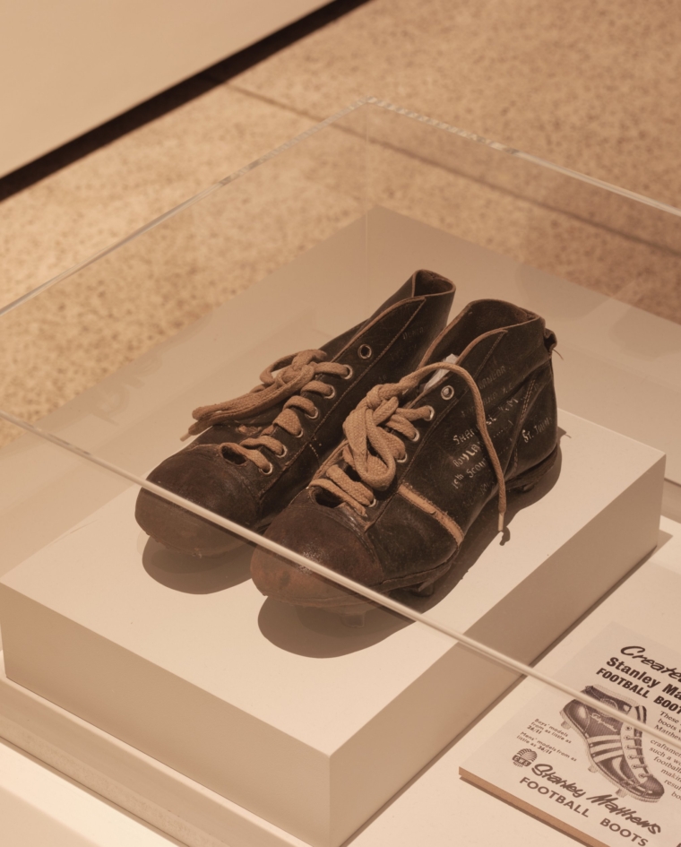 Football: Designing the Beautiful Game Design Museum, London George Best?s worn boots Credit: Felix Speller Provided by pr@designmuseum.org