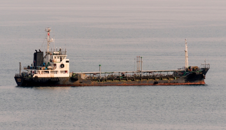 FILE PHOTO: The Russian vessel Tantal, an oil/chemical tanker, is seen at sea outside the far eastern city of Vladivostok, Russia October 9, 2017. Picture taken October 9, 2017. REUTERS/Stringer/File Photo