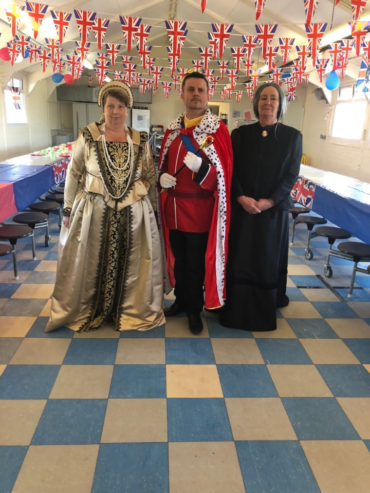 Llandeilo Primary School headteacher Ms Towns left at her schools Platinum Jubilee lunch party (Photo: Supplied)