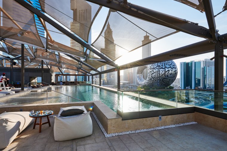 The pool overlooks the Museum of the Future (Photo: Ingrid Rasmussen)