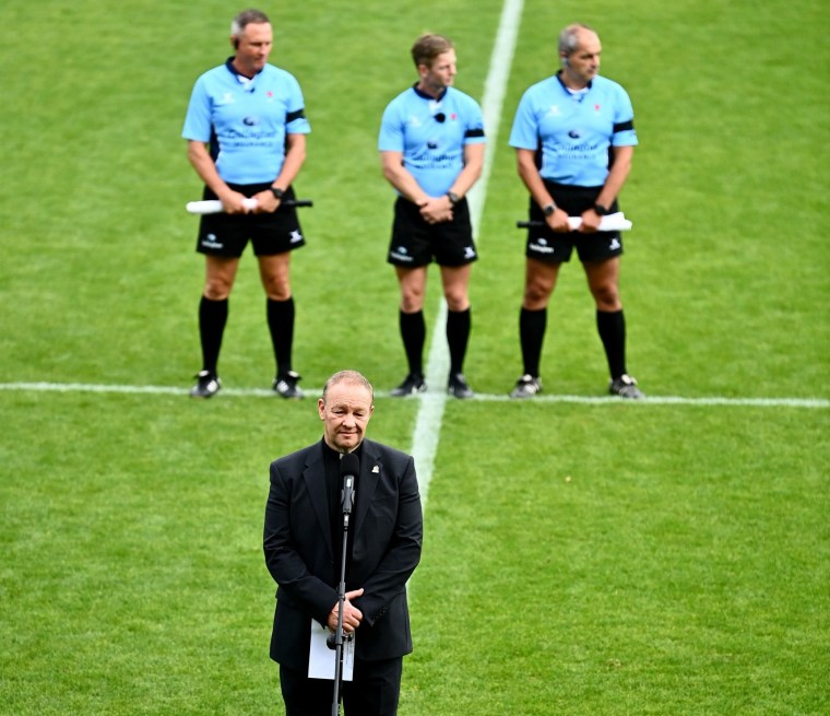 Exeter Chiefs’ club chaplain Reverend Simon Atkinson prays before the Gallagher Premiership match in Exeter (Simon Galloway/PA Wire)