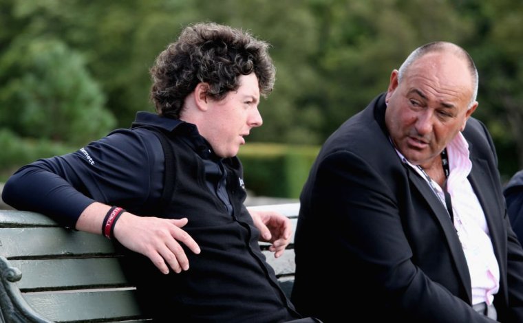 PERTH, UNITED KINGDOM - AUGUST 27: Rory McIlroy of Northern Ireland and his manager Andrew 'Chubby' Chandler talk during the pro-am event prior to The Johnnie Walker Championship at Gleneagles on August 27, 2008 at the Gleneagles Hotel and Resort in Perthshire, Scotland. (Photo by Ross Kinnaird/Getty Images)