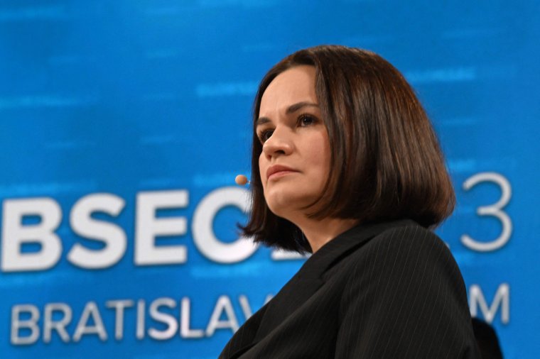 Belarusian opposition leader Sviatlana Tsikhanouskaya attends the Globsec regional security forum in Bratislava, Slovakia on May 30, 2023. (Photo by Michal Cizek / AFP) (Photo by MICHAL CIZEK/AFP via Getty Images)