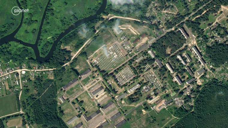 A satellite view of a military base in Tsel, Mogilev Region, Belarus July 16, 2023. Planet Labs PBC/Handout via REUTERS THIS IMAGE HAS BEEN SUPPLIED BY A THIRD PARTY. MANDATORY CREDIT. NO RESALES. NO ARCHIVES. DO NOT OBSCURE LOGO.