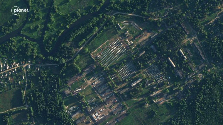 A satellite view of a military base in Tsel, Mogilev Region, Belarus July 19, 2023. Planet Labs PBC/Handout via REUTERS THIS IMAGE HAS BEEN SUPPLIED BY A THIRD PARTY. MANDATORY CREDIT. NO RESALES. NO ARCHIVES. DO NOT OBSCURE LOGO.