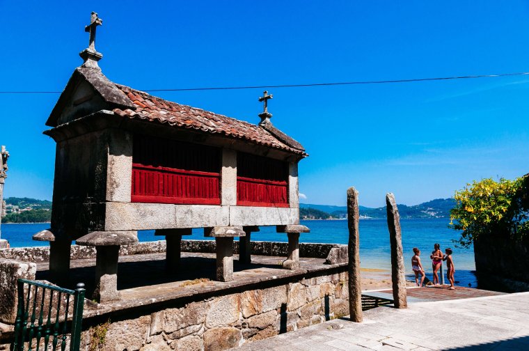 COMBARRO, PONTEVEDRA, GALICIA, SPAIN - 2015/07/14: Horreos, traditional stone granaries. (Photo by Raquel Maria Carbonell Pagola/LightRocket via Getty Images)