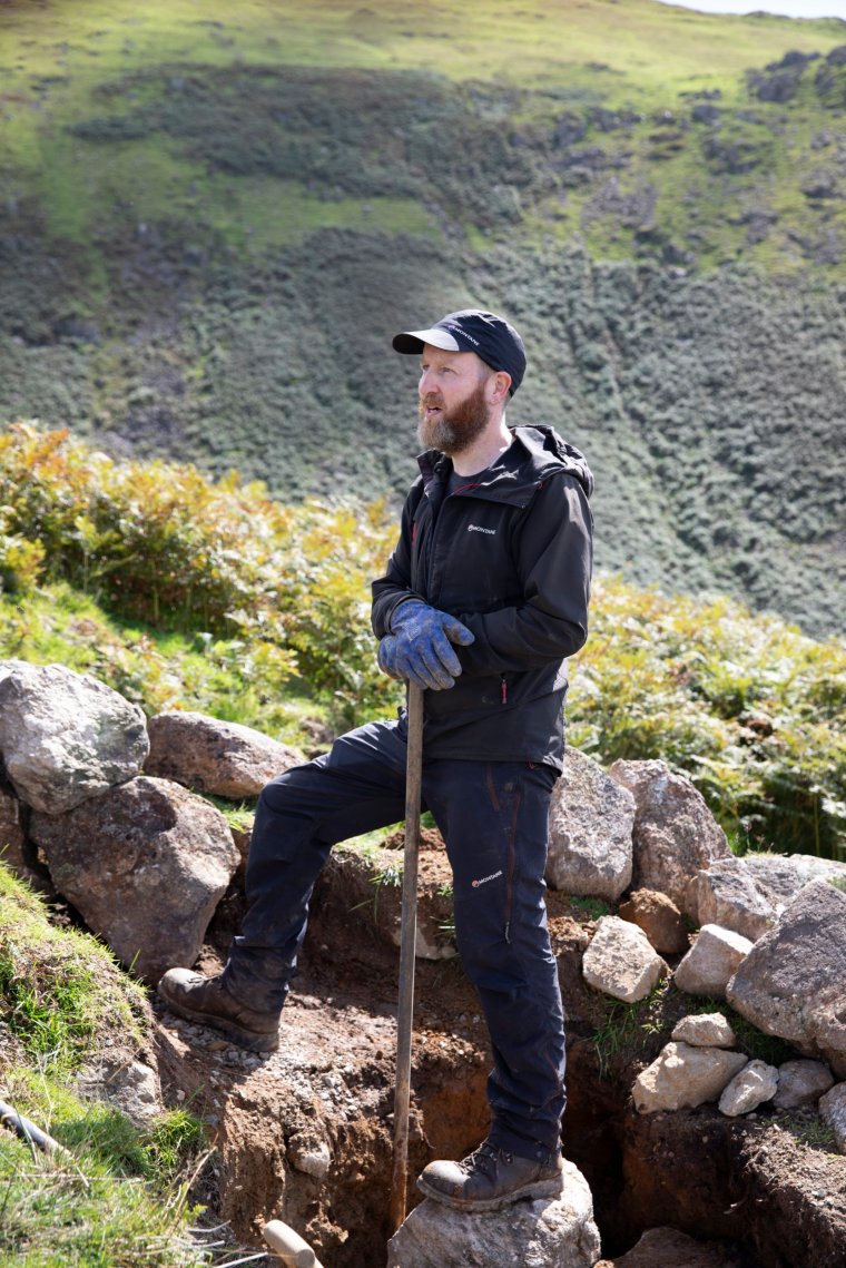 16/08/23 Grasmere , Cumbria - National Trust staff repair the footpath tothe fell Stone Arthur in The Lake District