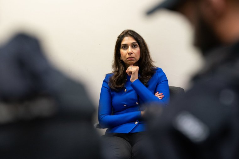 EMBARGOED TO 0001 FRIDAY OCTOBER 20 Home Secretary Suella Braverman during a briefing before attending a county lines raid with officers from West Midlands Police in Coventry. Officers from Coventry Police joined specialist colleagues to execute five warrants across the city during the raid and shut down several cannabis factories with a combined street value of more than ?850,000. Picture date: Wednesday October 11, 2023. PA Photo. See PA story POLICE CountyLines. Photo credit should read: Joe Giddens/PA Wire