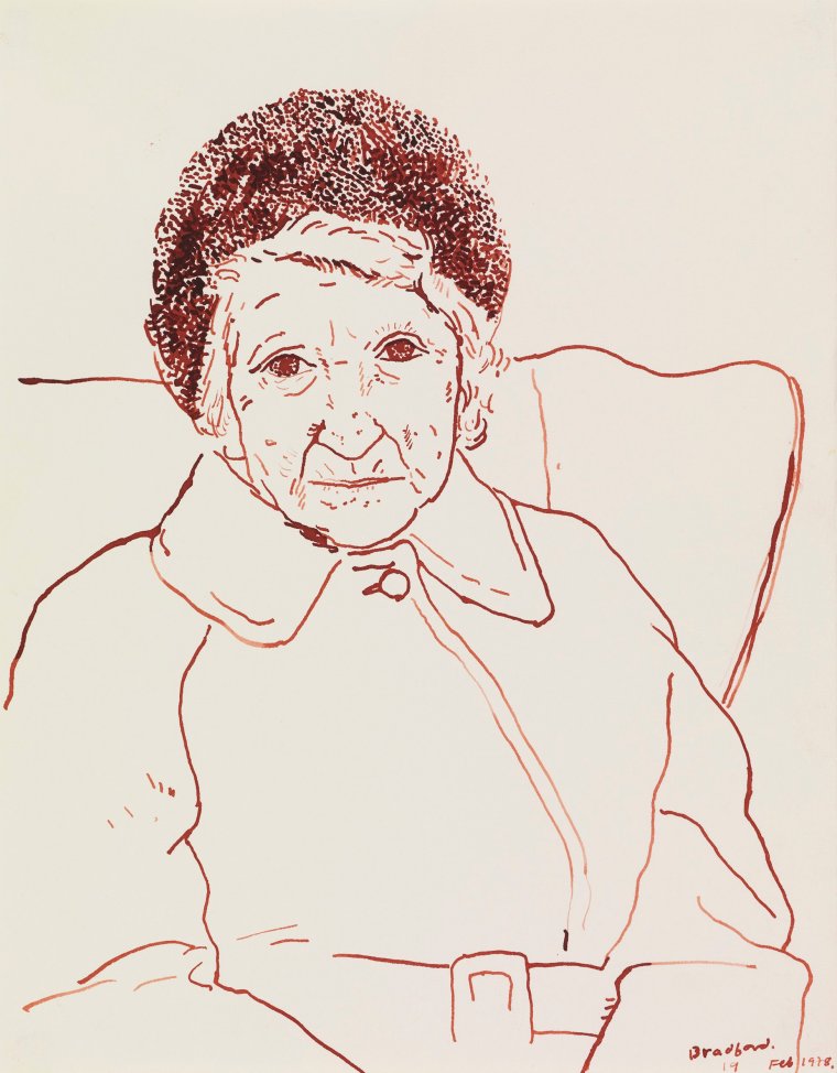 David Hockney: Drawing from Life National Portrait Gallery David Hockney "Mother, Bradford. 19 Feb 1978" 1979 Sepia ink on paper 14 x 11" ? David Hockney Photo Credit: Richard Schmidt Collection The David Hockney Foundation Provided by press@npg.org.uk