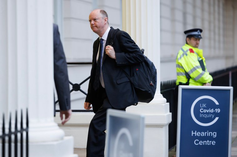 LONDON, ENGLAND - NOVEMBER 21: Former chief medical officer Chris Whitty attends the Covid-19 Inquiry on November 21, 2023 in London, England. Past and present government officials are being questioned during Phase 2 of the Covid-19 Inquiry into decision-making in Downing Street during the pandemic. (Photo by Dan Kitwood/Getty Images)