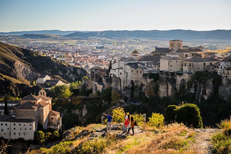 Overlooking view of the old town of Cuenca from the cliff, Spain.