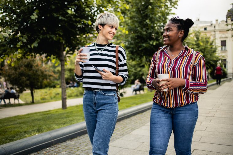 Two young women in the city