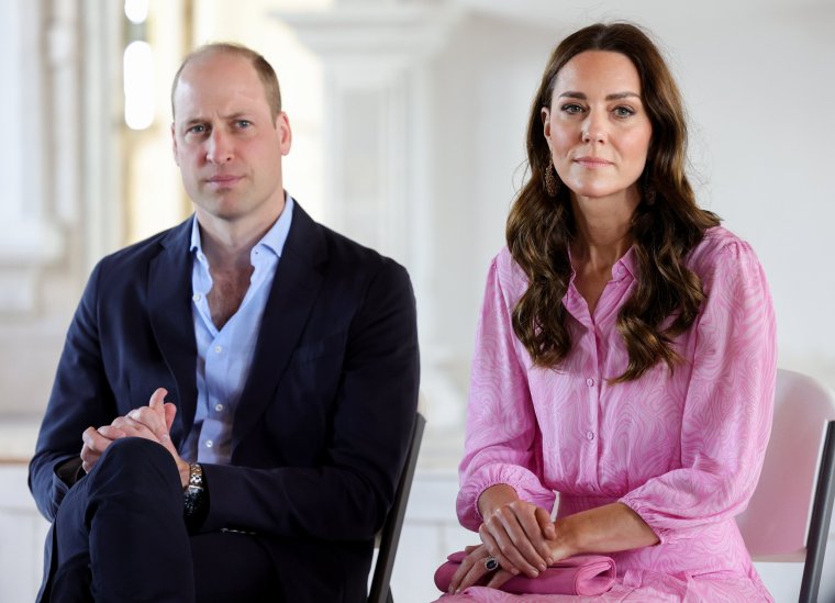 GREAT ABACO, BAHAMAS - MARCH 26: Prince William, Duke of Cambridge and Catherine, Duchess of Cambridge during a visit to Daystar Evangelical Church on March 26, 2022 in Great Abaco, Bahamas. Abaco was dramatically hit by Hurricane Dorian, It damaged 75% of homes across the chain of islands and resulted in tragic loss of life. During their visit to the Church they will hear first-hand what it was like to be on the island at the point the hurricane hit, and how people have come together to support each other during an incredibly difficult time. The Duke and Duchess of Cambridge are visiting Belize, Jamaica and The Bahamas on behalf of Her Majesty The Queen on the occasion of the Platinum Jubilee. The 8 day tour takes place between Saturday 19th March and Saturday 26th March and is their first joint official overseas tour since the onset of COVID-19 in 2020. (Photo by Chris Jackson/Getty Images)