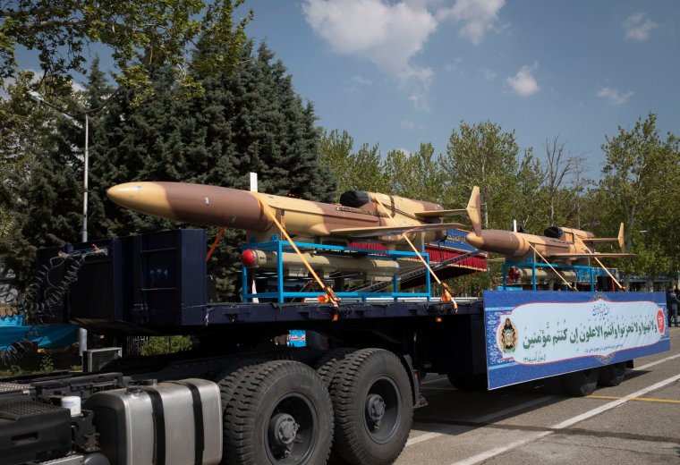 The IRGC is armed with drones like this one, seen in a parade in Tehran this month (Photo: Morteza Nikoubazl / NurPhoto via Getty Images)