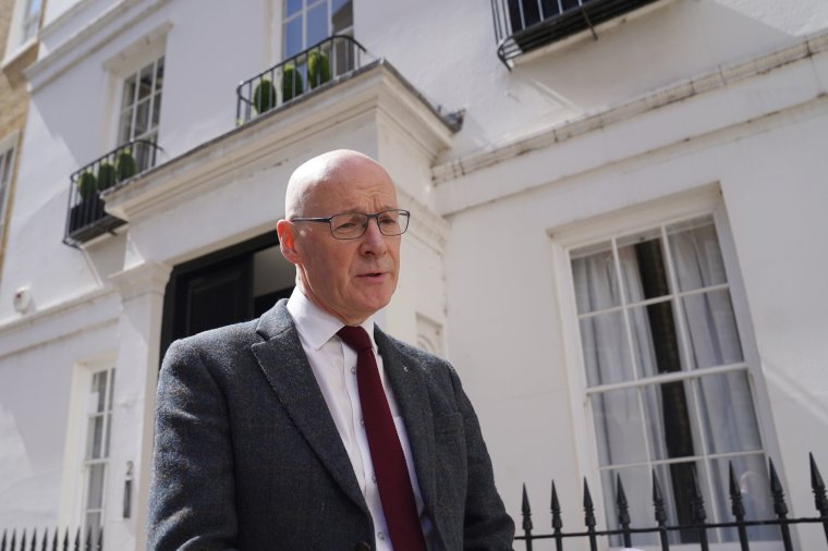 Former deputy first minister of Scotland John Swinney speaking to the media outside the Resolution Foundation in Queen Anne's Gate, London, following the announcemnet that Humza Yousaf will resign as SNP leader and Scotland's First Minister, avoiding having to face a no confidence vote in his leadership. Picture date: Monday April 29, 2024. PA Photo. See PA story POLITICS Yousaf. Photo credit should read: Stefan Rousseau/PA Wire