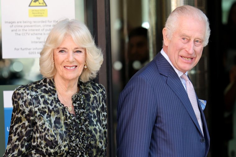 LONDON, ENGLAND - APRIL 30: Queen Camilla and King Charles III arrive at the University College Hospital Macmillan Cancer Centre on April 30, 2024 in London, England. This visit raises awareness of the importance of early diagnosis and will highlight some of the innovative research, supported by Cancer Research UK, which is taking place at the hospital. The visit also marks His Majesty???s first day as the new Patron of Cancer Research UK. (Photo by Chris Jackson/Getty Images)