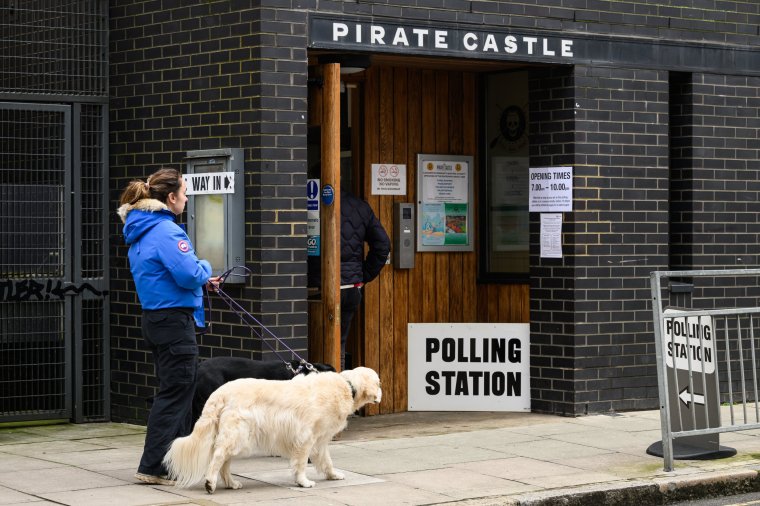 LONDON, ENGLAND - MAY 02: Polling Station signs are seen outside the "Pirate Castle" outdoor activities centre as members of the public cast their votes during the London Mayoral election on May 02, 2024 in London, England. Polls have opened across 107 authorities in England where voters are set to determine the fate of nearly 2,700 council seats. (Photo by Leon Neal/Getty Images)