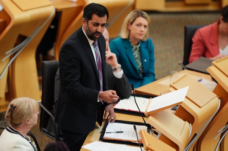 First Minister Humza Yousaf during First Minster's Questions (FMQ's) at the Scottish Parliament in Holyrood, Edinburgh. Yousaf announced his resignation as the country's First Minister on Monday. Picture date: Thursday May 2, 2024. PA Photo. See PA story POLITICS SNP. Photo credit should read: Andrew Milligan/PA Wire