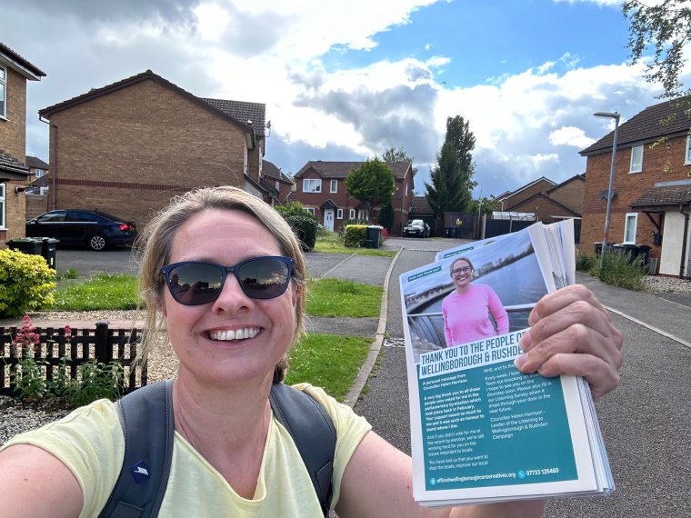 Conservative Cllr Helen Harrison, of North Northamptonshire Council, on the campaign trail (Photo: X)