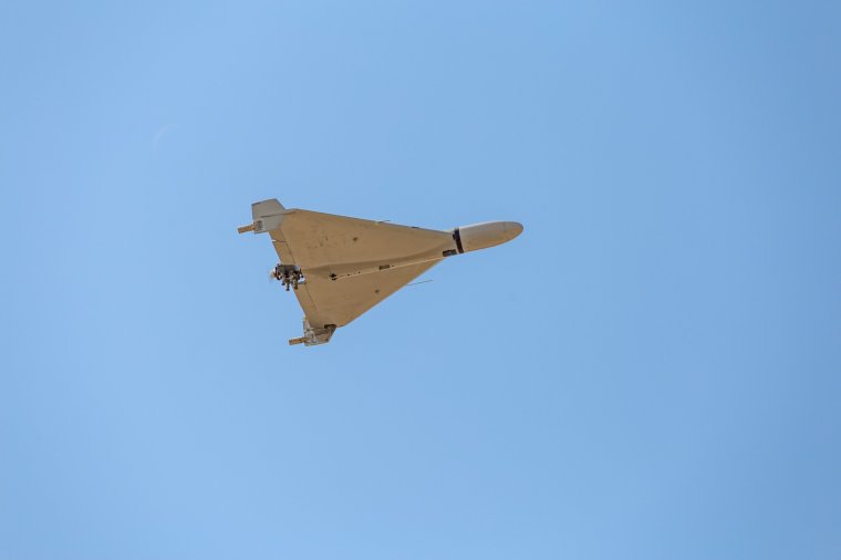 Iranian-made Shahed-136 'Kamikaze' drone flies over the sky of Kermanshah, Iran on March 7, 2024. Iran fired over 100 drones and ballistic missiles on Saturday, April 13, 2024, in retaliation to an attack on a building attached to the country's consular annex in Damascus that killed the guards, and two generals of the Quds Force of Iran's Islamic Revolutionary Guard Corps (IRGC) on April 01, 2024. Iran has blamed Israel for the attack on April 5, 2024 in Tehran. (Photo by Anonymous / Middle East Images / Middle East Images via AFP) (Photo by ANONYMOUS/Middle East Images/AFP via Getty Images)