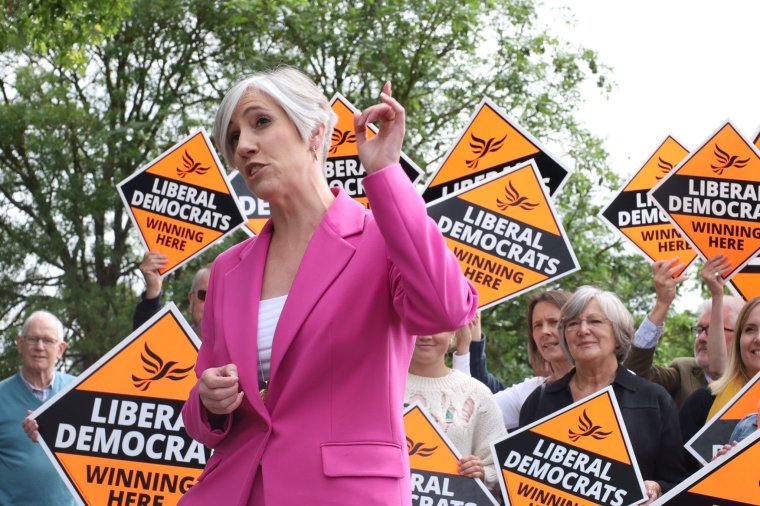 Liberal Democrat deputy leader Daisy Cooper during a campaign visit to Farncombe, in the Godalming and Ash constituency which Chancellor Jeremy Hunt is also contesting in the General Election. Picture date: Tuesday June 18, 2024. PA Photo. See PA story POLITICS Election Godalming. Photo credit should read: Will Durrant/PA Wire