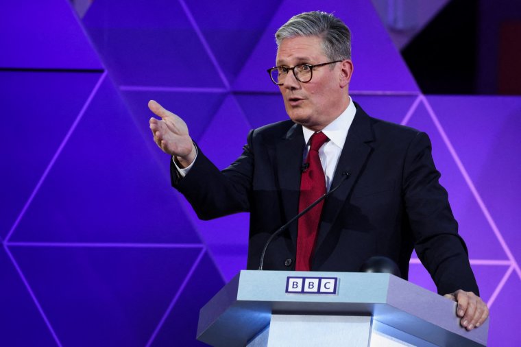 Labour Party leader Keir Starmer speaks during a live TV debate, hosted by The BBC, in Nottingham, on June 26, 2024, in the build-up to the UK general election on July 4. (Photo by Phil Noble / POOL / AFP) (Photo by PHIL NOBLE/POOL/AFP via Getty Images)