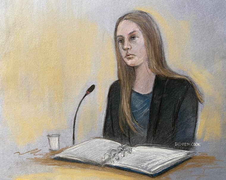 Court artist drawing by Elizabeth Cook dated 24/06/24 of Lucy Letby giving evidence during her trial at Manchester Crown Court, where she is accused of attempting to murder a baby girl in February 2016 when she worked as a nurse at the Countess of Chester Hospital's neonatal unit. Child serial killer nurse Lucy Letby will be sentenced today for the attempted murder of a baby girl. Issue date: Friday July 5, 2024. PA Photo. On Tuesday, Letby, 34, was found guilty at Manchester Crown Court of the attack on the newborn infant during a night shift at the Countess of Chester Hospital's neo-natal unit in February 2016. See PA story COURTS Letby. Photo credit should read: Elizabeth Cook/PA Wire