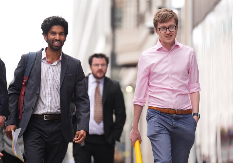 Co-chairs of the British Medical Association's junior doctors' committee, Dr Vivek Trivedi (left) and Dr Rob Laurenson arrive at the Department for Health and Social Care, in central London, for a meeting with Health Secretary Wes Streeting to discuss their members pay dispute. Junior doctor members of the BMA have walked out on strike 11 times in the past 20 months. Picture date: Tuesday July 23, 2024. PA Photo. See PA story INDUSTRY Strikes. Photo credit should read: James Manning/PA Wire