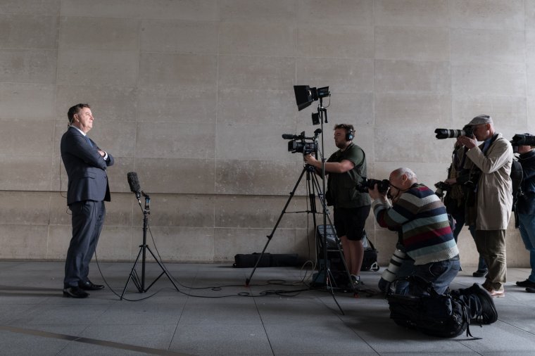 LONDON, UNITED KINGDOM - JUNE 09, 2024: Secretary of State for Work and Pensions Mel Stride speaks to the media outside the BBC Broadcasting House after attending the Sunday with Laura Kuenssberg show in London, United Kingdom on June 09, 2024. (Photo credit should read Wiktor Szymanowicz/Future Publishing via Getty Images)