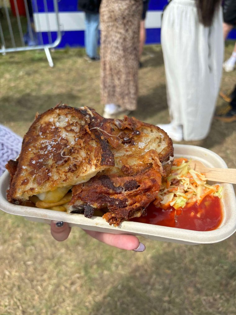 Cheese and chutney toastie with fries and coleslaw - ?12.50