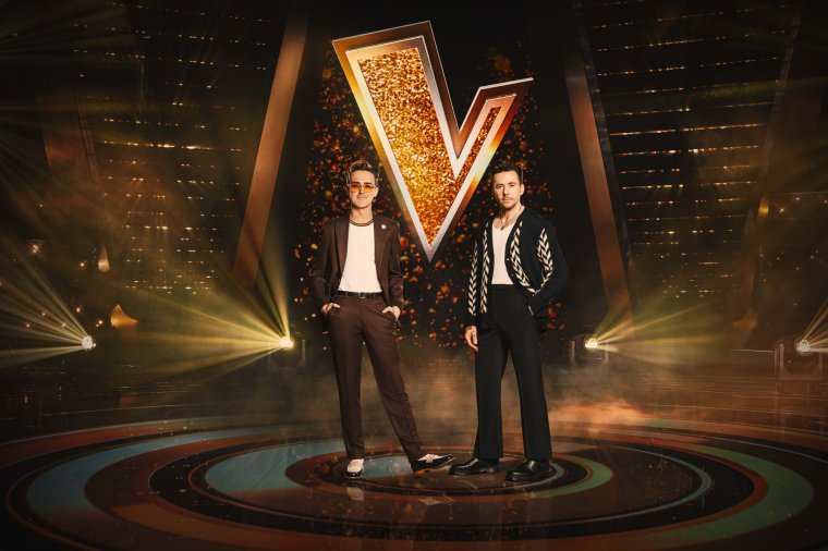 This image and the information contained herein is strictly embargoed until 00:01 Tuesday 27th August 2024 From Lifted Entertainment The Voice UK: SR8 on ITV1 and ITVX Pictured: TOM FLETCHER, DANNY JONES. This photograph is (C) ITV Plc and can only be reproduced for editorial purposes directly in connection with the programme or event mentioned above, or ITV plc. This photograph must not be manipulated [excluding basic cropping] in a manner which alters the visual appearance of the person photographed deemed detrimental or inappropriate by ITV plc Picture Desk. This photograph must not be syndicated to any other company, publication or website, or permanently archived, without the express written permission of ITV Picture Desk. Full Terms and conditions are available on the website www.itv.com/presscentre/itvpictures/terms