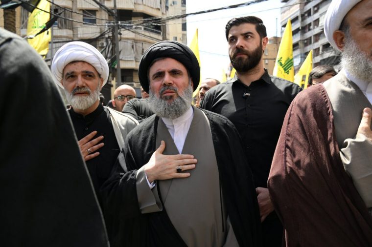 BEIRUT, LEBANON - JULY 04: Head of Hezbollah political bureau Hashem Safieddine attends the funeral ceremony of Hezbollah Military Commander Mohamed Naim Nasser, also known as Hajj Abu Naim, who was killed in an Israeli strike in southern Lebanon on July 04, 2024 in Beirut, Lebanon. (Photo by Houssam Shbaro/Anadolu via Getty Images)