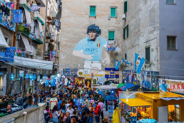 Naples, Italy, 4 november 2023 - Murale Diego Armando Maradona - Quartieri Spagnoli (Mural of at the Spanish Quarter)