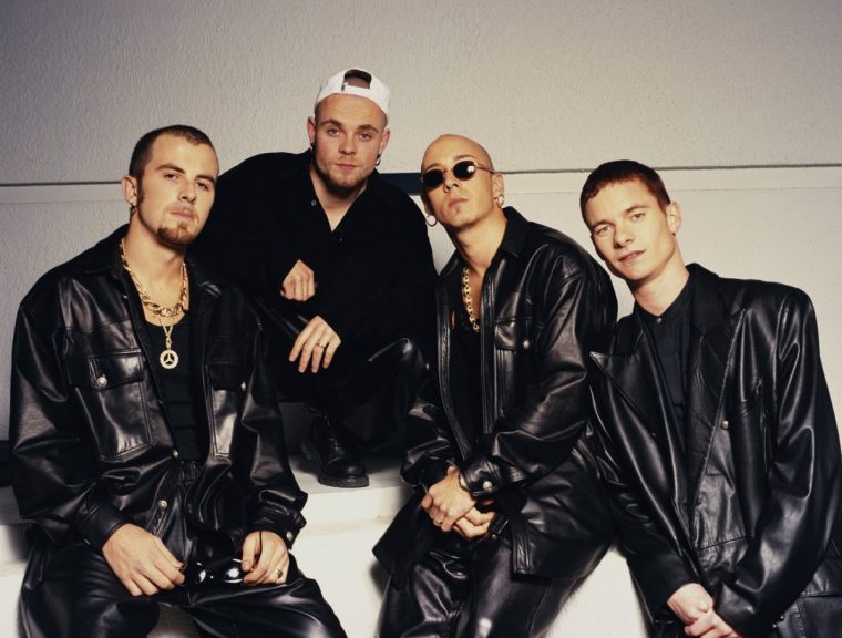 English pop group East 17, circa 1995. From left to right, they are Terry Coldwell, Brian Harvey, John Hendy and Tony Mortimer. (Photo by Tim Roney/Getty Images)