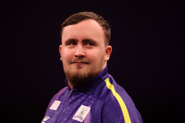 LEEDS, ENGLAND - MAY 09: Luke Littler of England looks on during the Quarter Final match between Luke Littler of England and Peter Wright of Scotland on Night 15 of the 2024 BetMGM Premier League Darts at First Direct Arena on May 09, 2024 in Leeds, England. (Photo by George Wood/Getty Images)