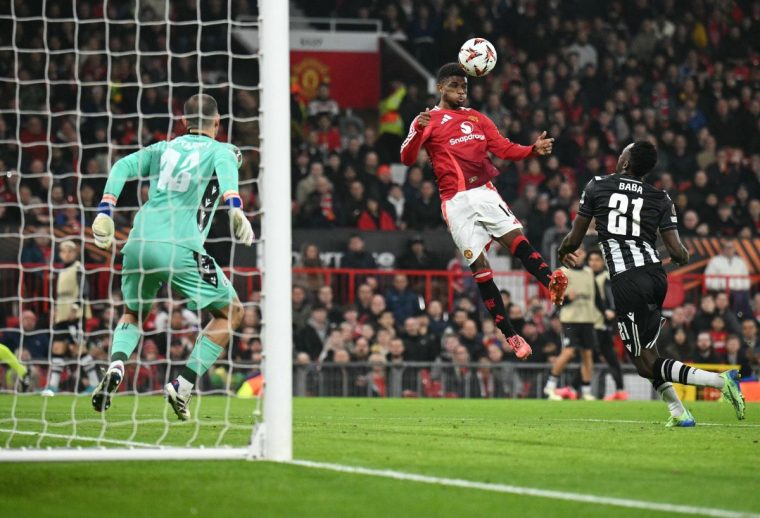 Amad's well-taken header settled the nerves at Old Trafford (Photo: Getty)