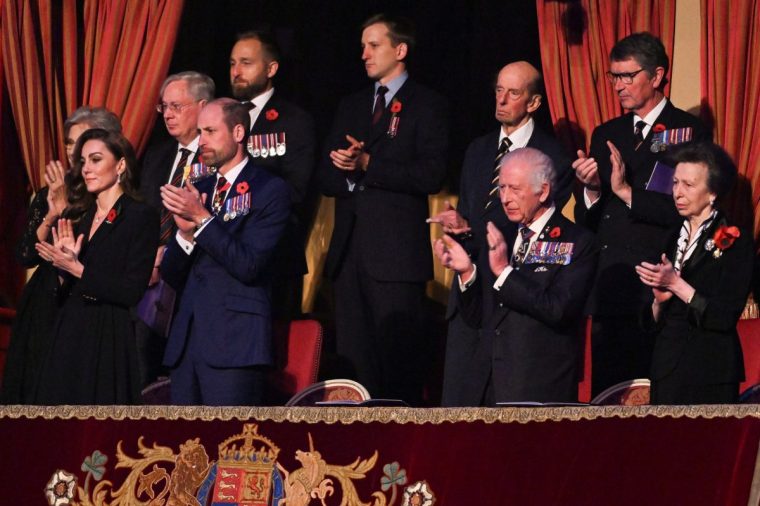 LONDON, ENGLAND - NOVEMBER 9: (L-R) Catherine, Princess of Wales, Prince William, Prince of Wales, King Charles III and Princess Anne, Princess Royal attend the Royal British Legion Festival of Remembrance at the Royal Albert Hall on November 9, 2024 in London, England. (Photo by Chris J. Ratcliffe - WPA Pool/Getty Images)