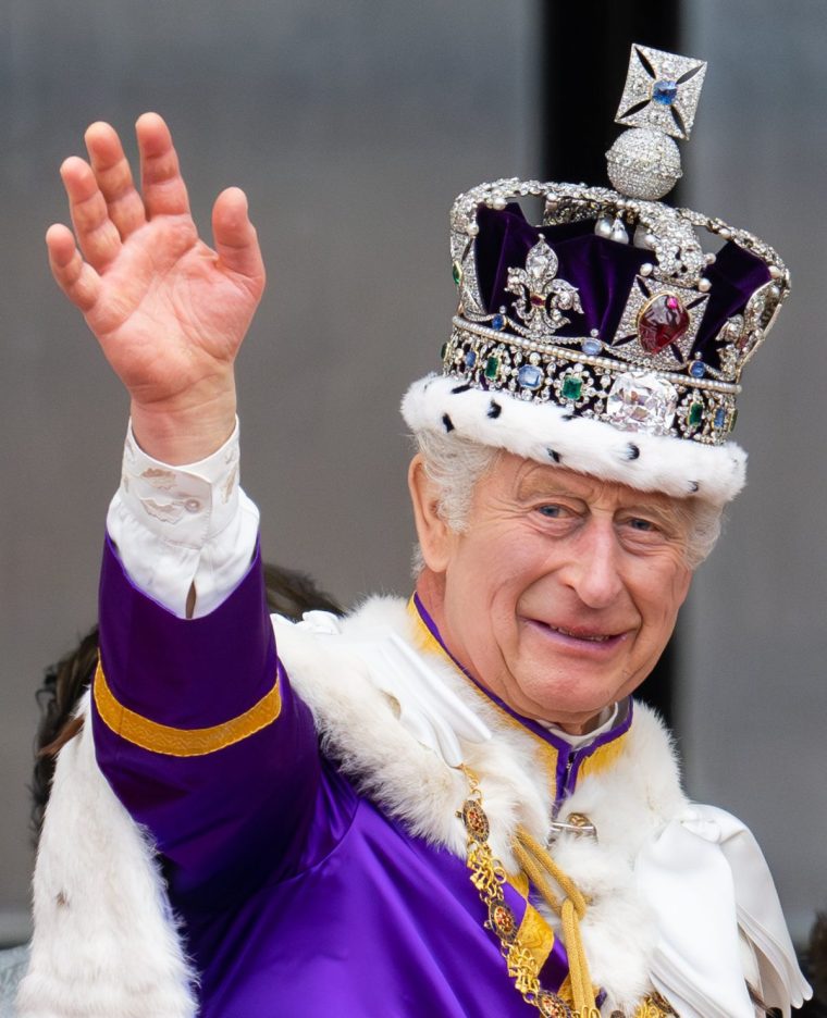 LONDON, ENGLAND - MAY 06: King Charles III on the balcony of Buckingham Palace following the Coronation of King Charles III and Queen Camilla on May 06, 2023 in London, England. The Coronation of Charles III and his wife, Camilla, as King and Queen of the United Kingdom of Great Britain and Northern Ireland, and the other Commonwealth realms takes place at Westminster Abbey today. Charles acceded to the throne on 8 September 2022, upon the death of his mother, Elizabeth II. (Photo by Samir Hussein/WireImage)