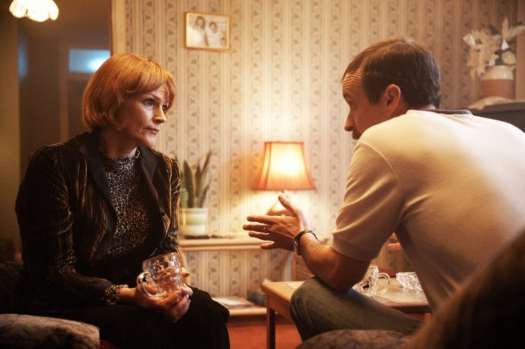 FX's Say Nothing -- Pictured: (l-r) Maxine Peake as older Dolours Price, Tom Vaughan-Lawlor as older Brendan Hughes. CR: Rob Youngson/FX